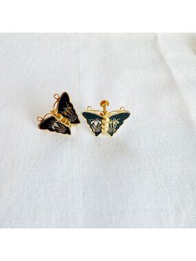 Vintage Amita Japan Damascene Iris Butterfly Screw-Back Earrings